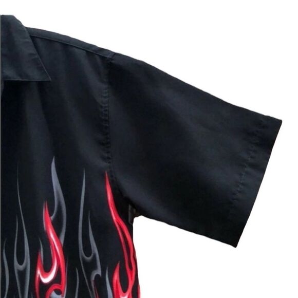 Boys Vintage Flame Fire Bowling Shirt Rock Star Band Concert Casual - Picture 3 of 5